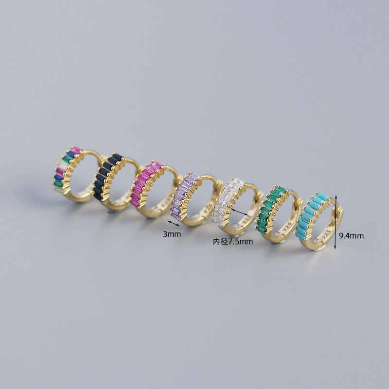 S925 Silver Diamond-Set Stud Earrings Inlaid Rectangular Zircon Ear Bone Cuffs Versatile Silver Earrings - Image 2