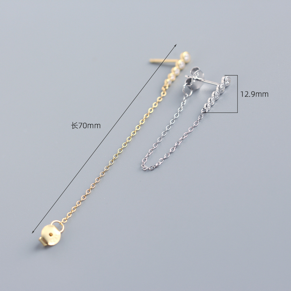 Japanese and Korean Style Elegant Long Earrings S925 Silver Row of Diamonds Tassel Drop Earrings Versatile Jewelry for Women - Image 3