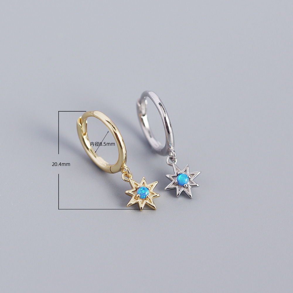 Light Luxury S925 Silver INS Style Octagonal Star Opal Earrings Hoop Earrings Fresh Ear Jewelry - Image 3