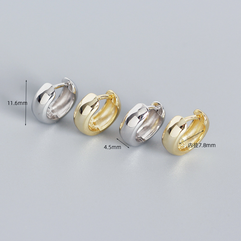 European S925 Silver INS Minimalist Polished Round Ear Cuffs Versatile Heavy Texture Hoop Earrings Jewelry - Image 3