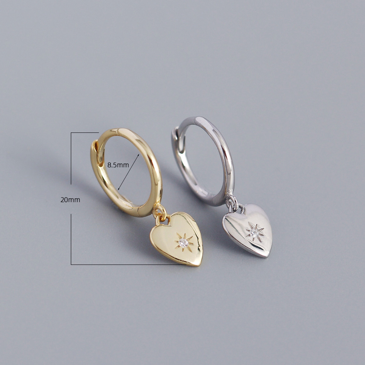 Korean Style S925 Silver INS Minimalist Heart Earrings Diamond-Set Love Heart Ear Cuffs Silver Studs for Women - Image 3