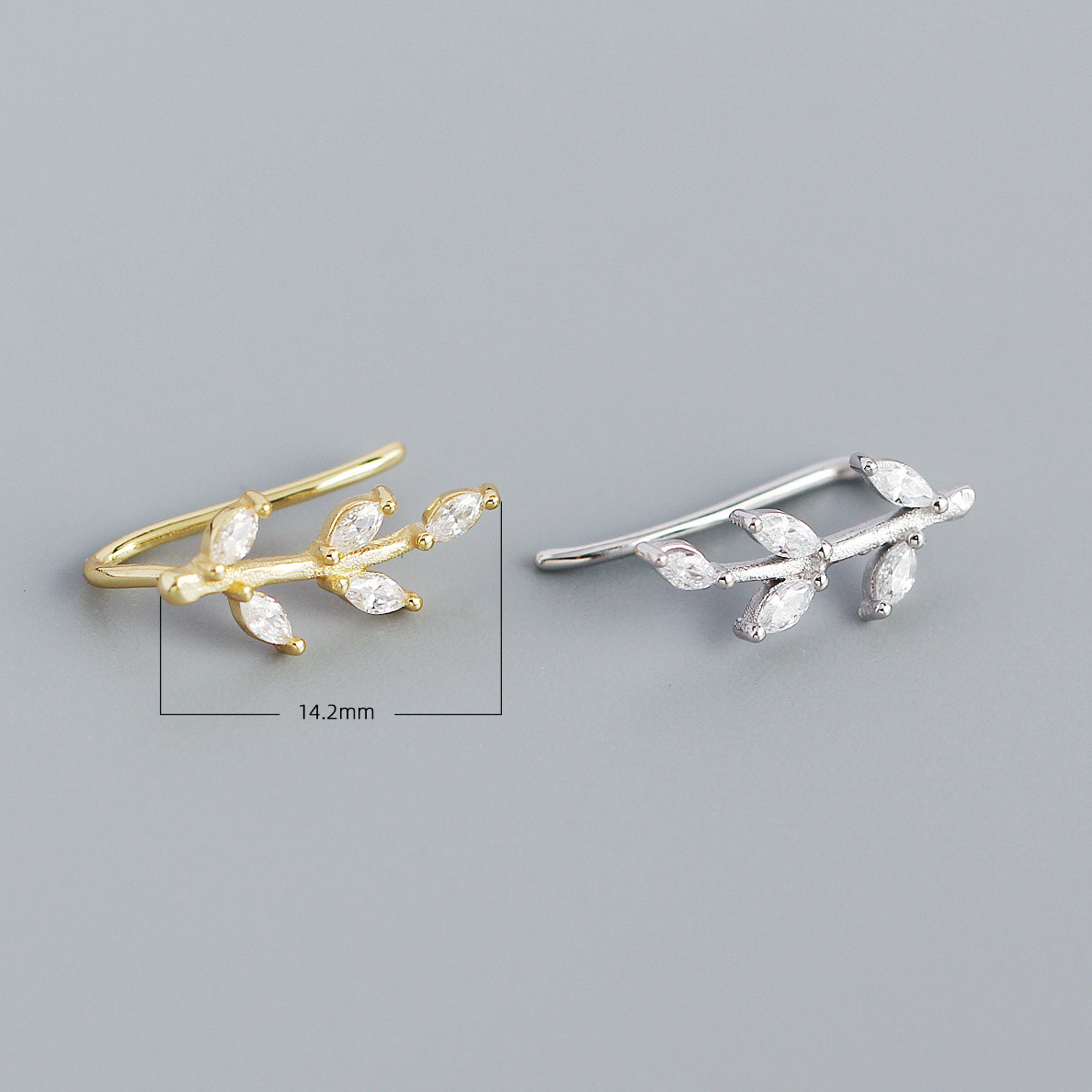 Korean Style S925 Silver Earrings Leaf Marquise Zircon Diamond-Set Silver Ear Cuffs Fresh Silver Studs for Women - Image 3