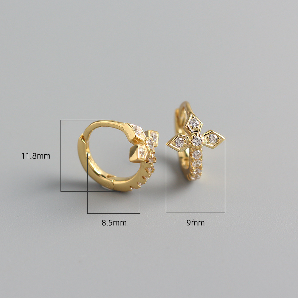 Korean S925 Silver INS Cross Earrings Diamond-Set Light Luxury Ear Cuffs Stud Earrings for Women - Image 3