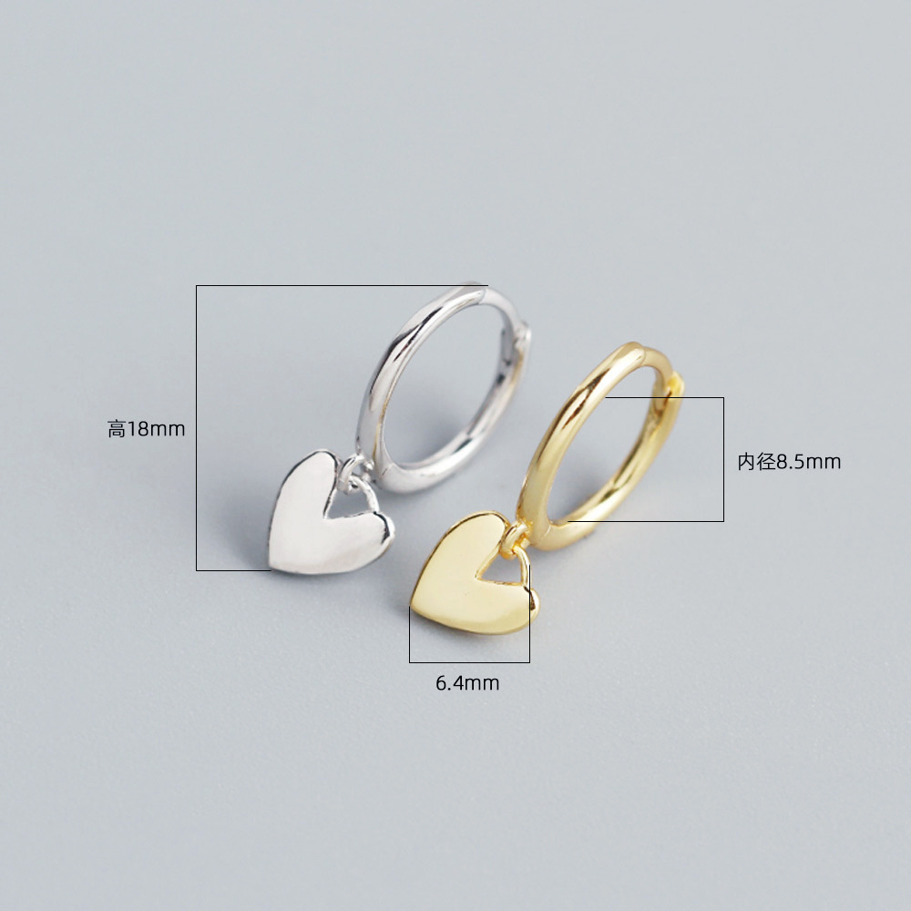 S925 Silver INS Style Korean Heart Hoop Earrings Ultra-Feminine Fresh Silver Stud Earrings - Image 3