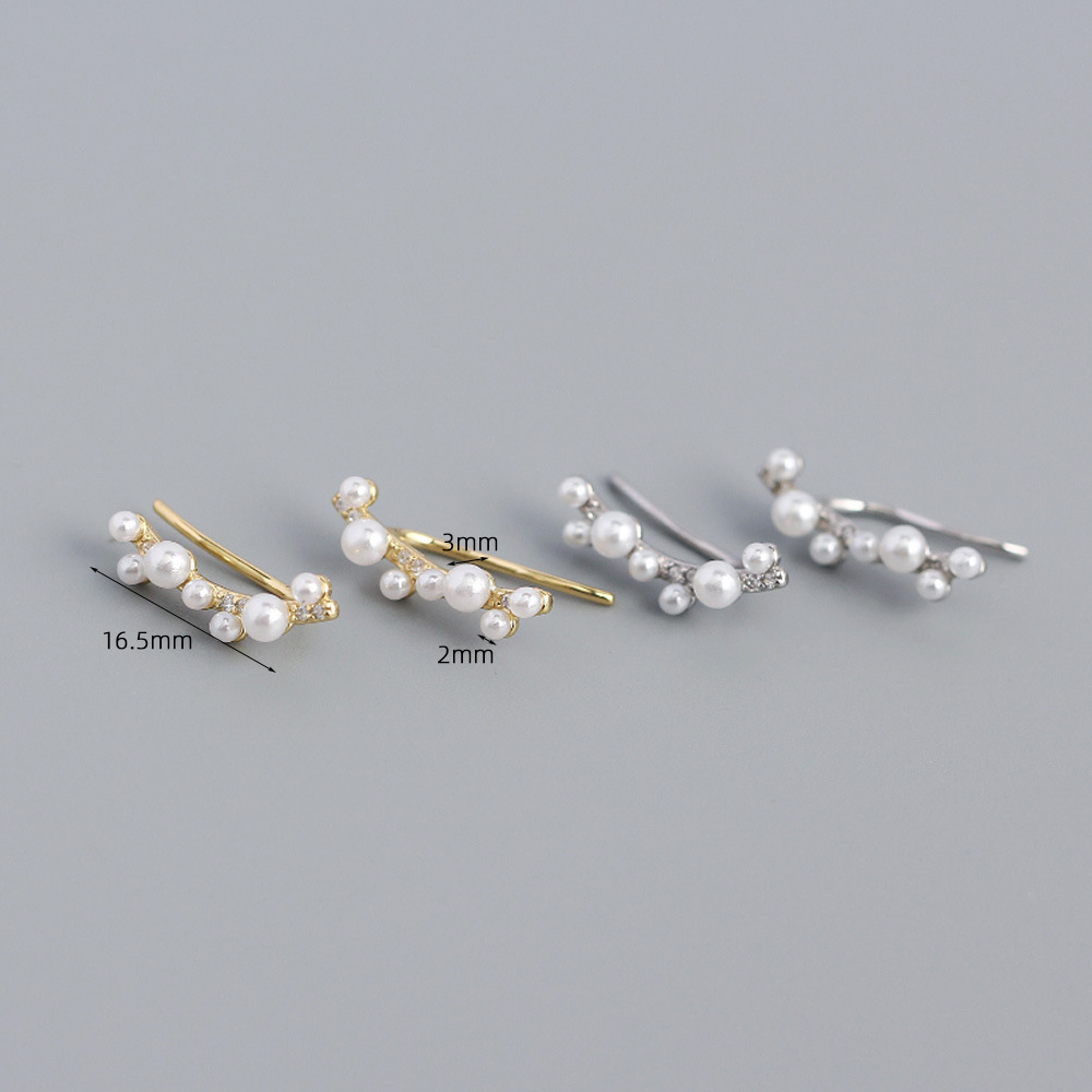 European Cross-Border S925 Silver INS Faux Pearl Diamond-Set Branch Ear Clamps Niche Earrings - Image 3
