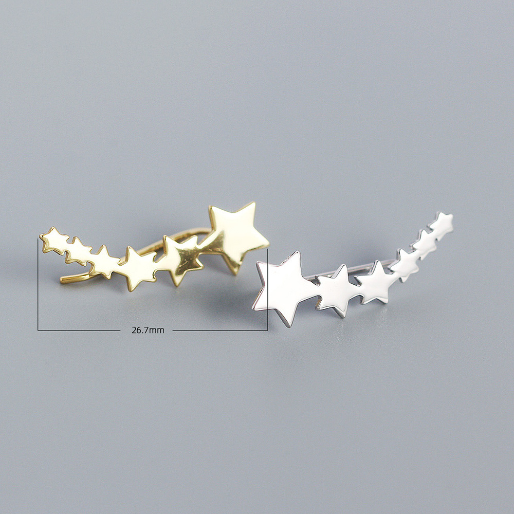 European Star Earrings S925 Silver Metal Style Five-Star Row Ear Studs for Women - Image 3
