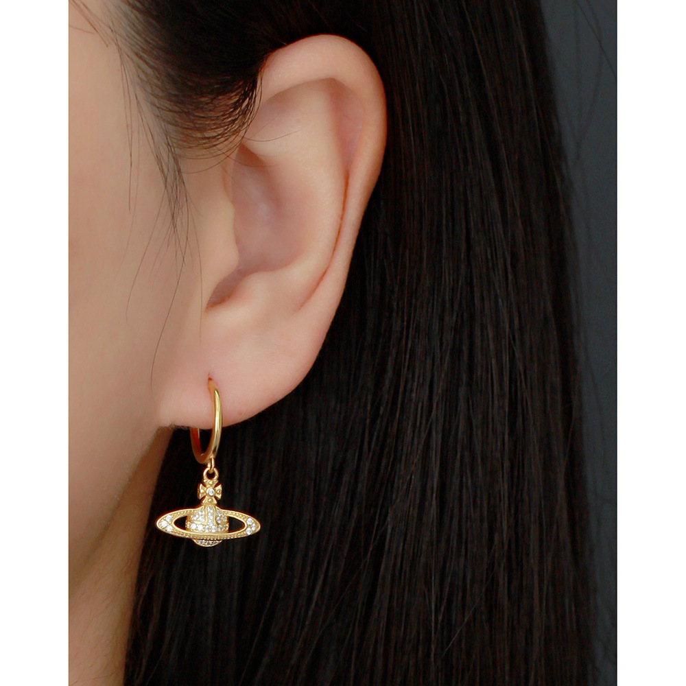 European Light Luxury Planet Silver Ear Cuffs S925 Silver INS Style Saturn Satellite Diamond-Set Earrings - Image 14