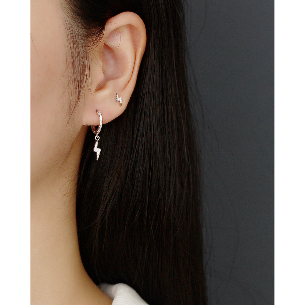European S925 Silver INS Style Lightning Earrings Diamond-Set Versatile Ear Cuffs Stud Earrings for Women - Image 14