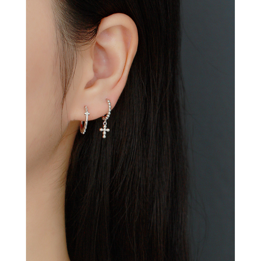 European Light Luxury S925 Silver INS Design Round Bead Stud Earrings Cross-Bone Ear Cuffs Silver Studs for Women - Image 12