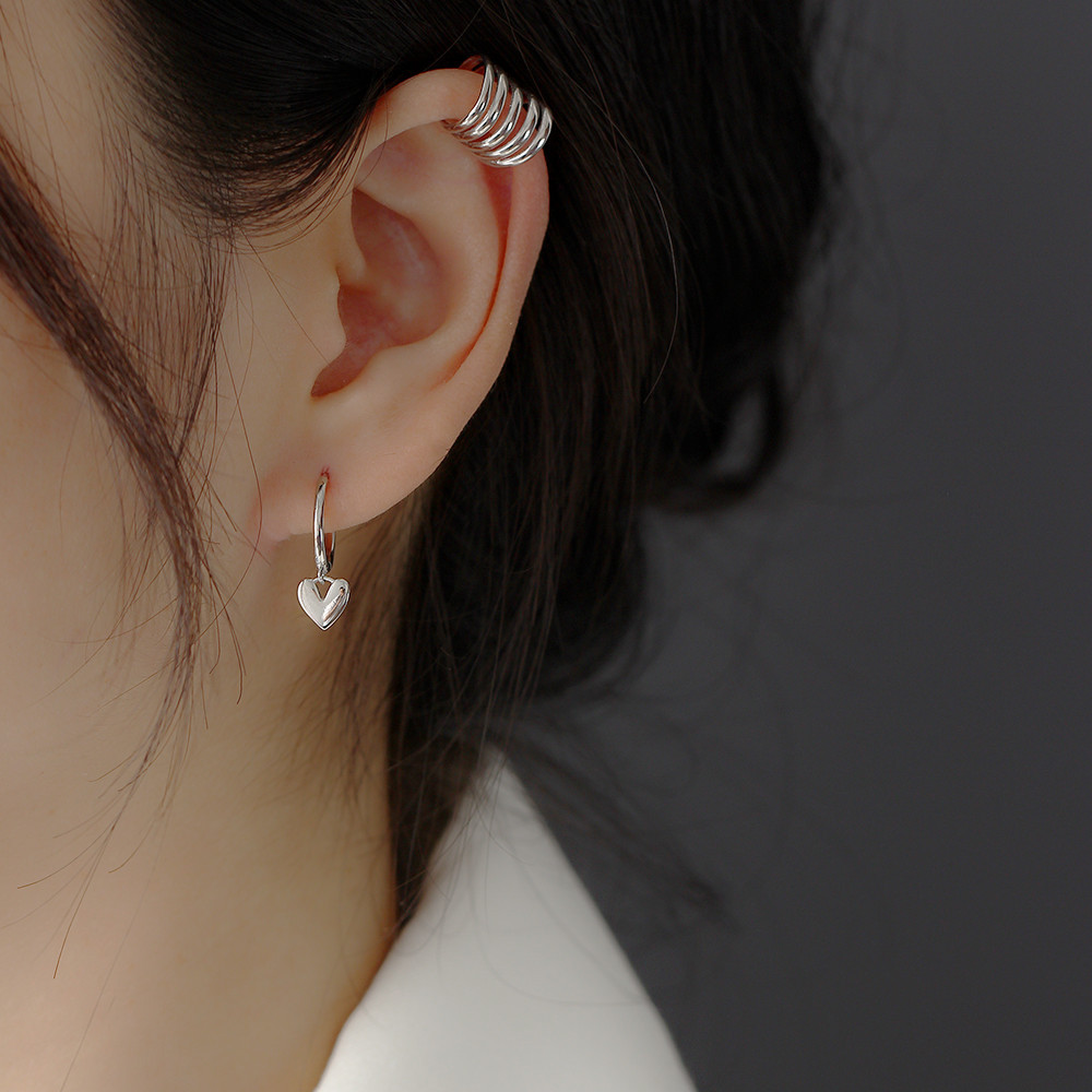 S925 Silver INS Style Korean Heart Hoop Earrings Ultra-Feminine Fresh Silver Stud Earrings - Image 17