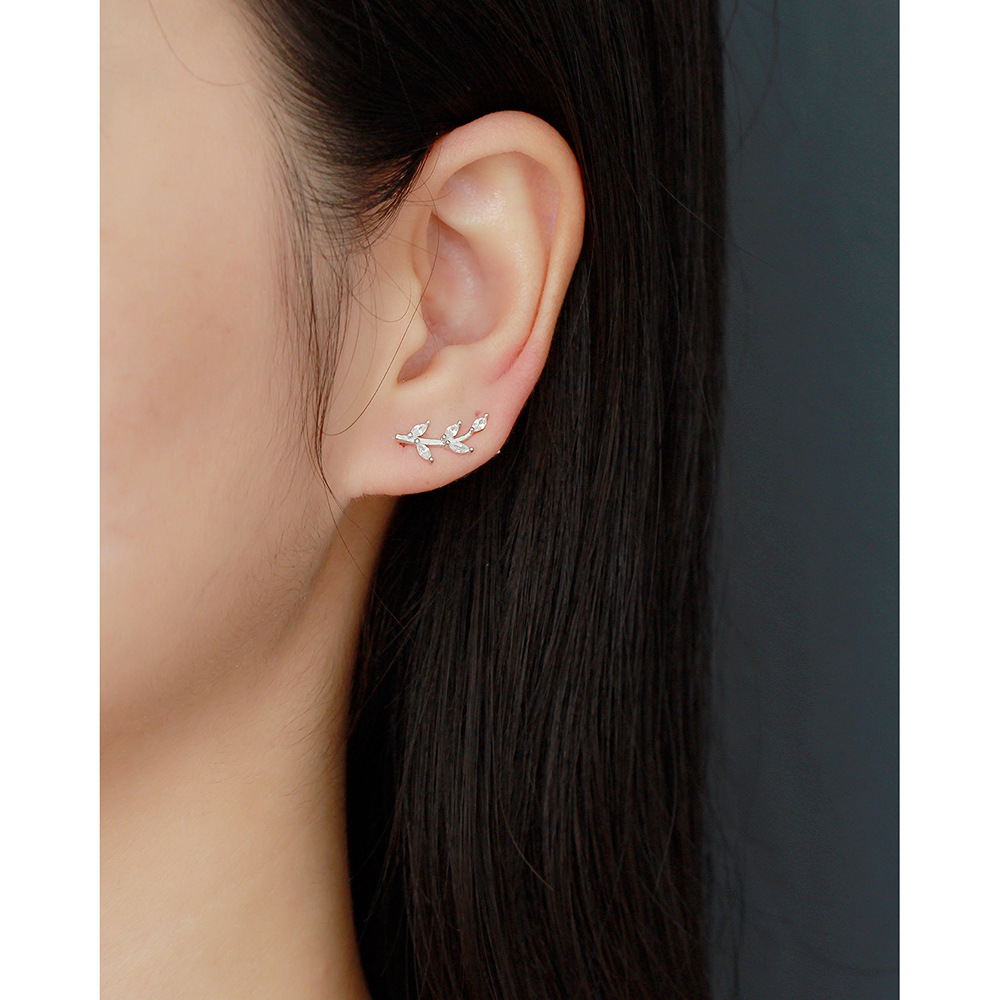 Korean Style S925 Silver Earrings Leaf Marquise Zircon Diamond-Set Silver Ear Cuffs Fresh Silver Studs for Women - Image 11