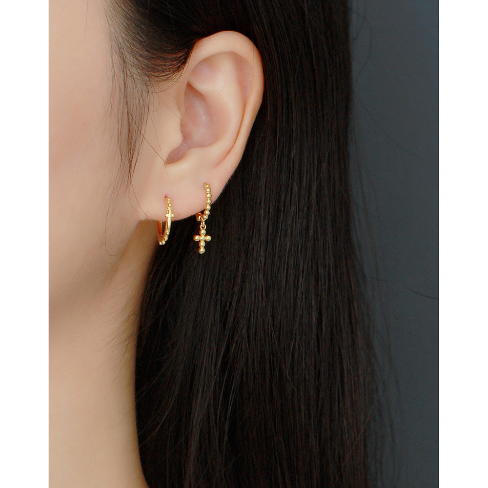 European Light Luxury S925 Silver INS Design Round Bead Stud Earrings Cross-Bone Ear Cuffs Silver Studs for Women - Image 13