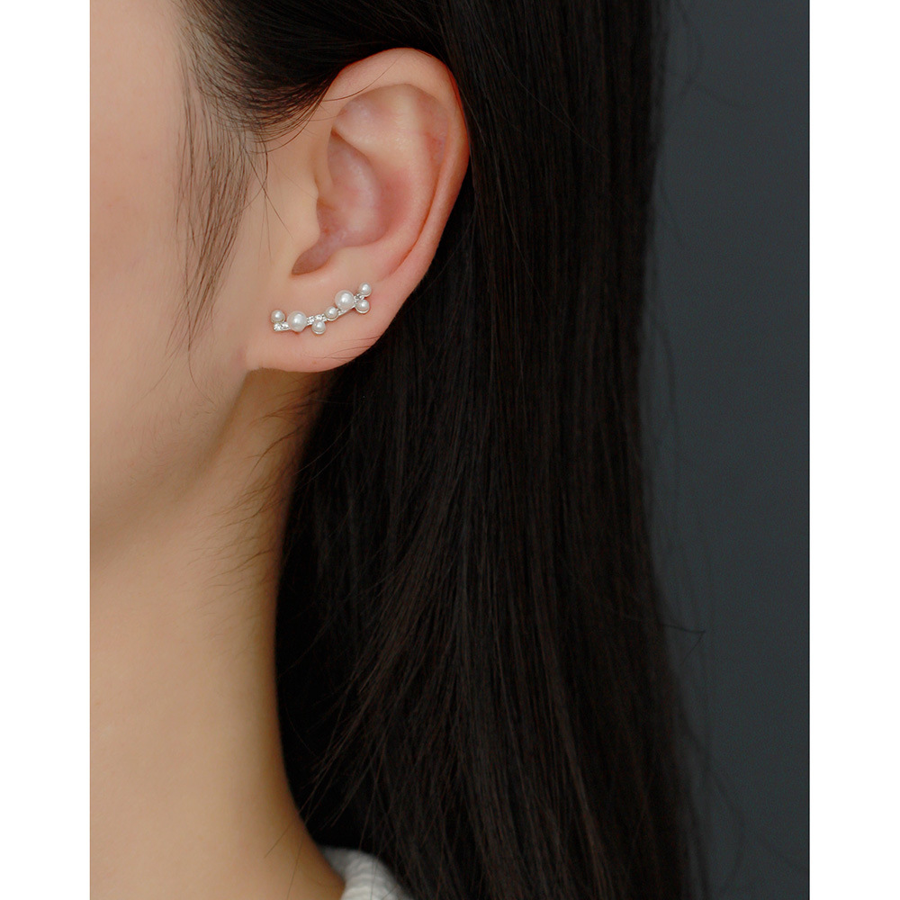 European Cross-Border S925 Silver INS Faux Pearl Diamond-Set Branch Ear Clamps Niche Earrings - Image 12
