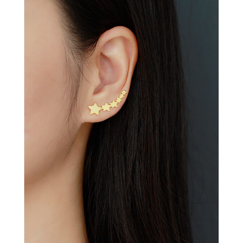 European Star Earrings S925 Silver Metal Style Five-Star Row Ear Studs for Women - Image 11