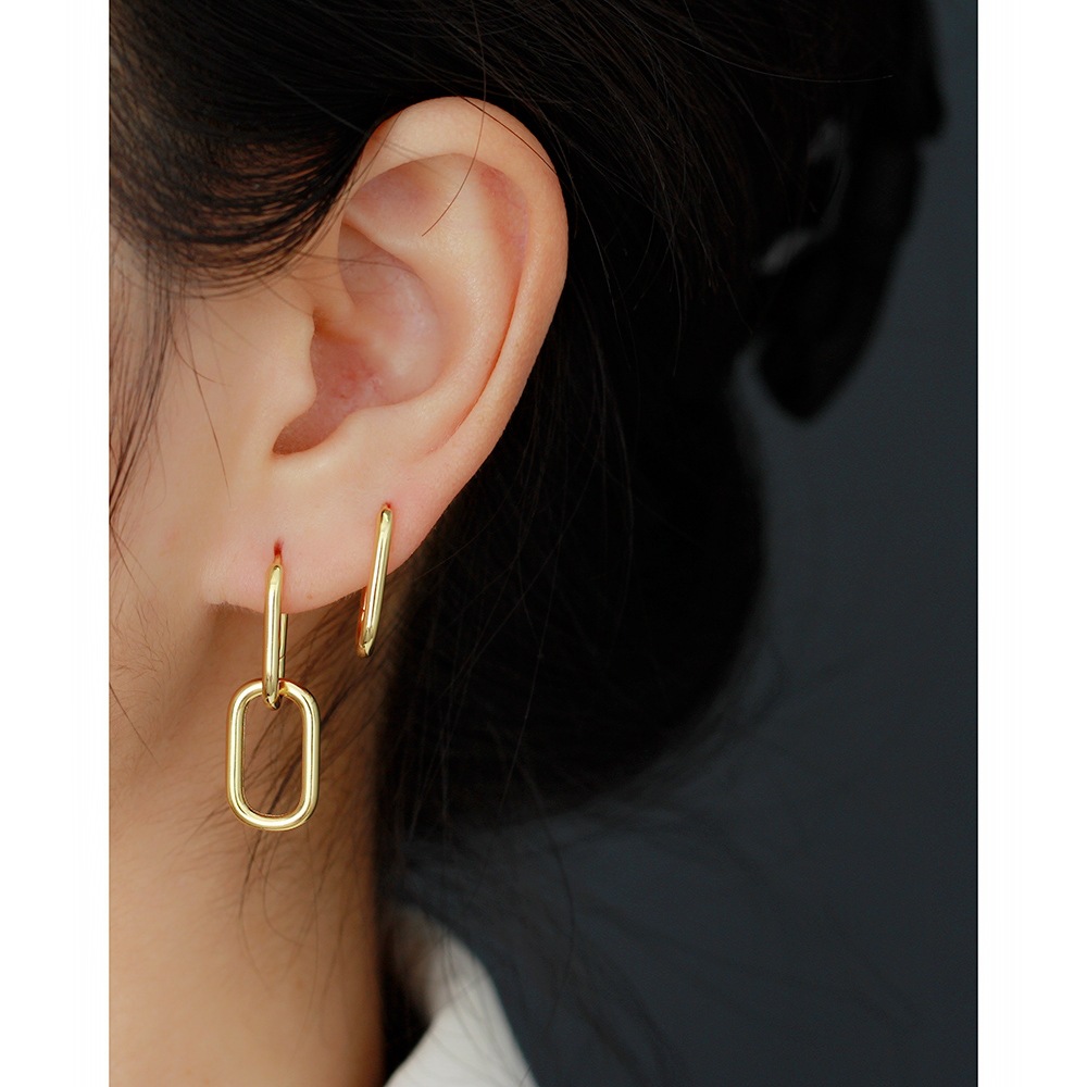 Unique S925 Silver Oval-Shaped Ear Cuffs Design Cold Metallic Style Minimalist Earrings Two-Way Wear - Image 16