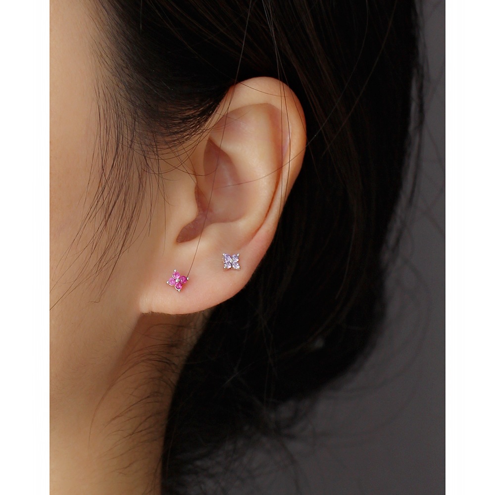 Simple Diamond-Set S925 Silver INS Four-Leaf Clover Stud Earrings Sweet Mini Colorful Flower Earrings - Image 11