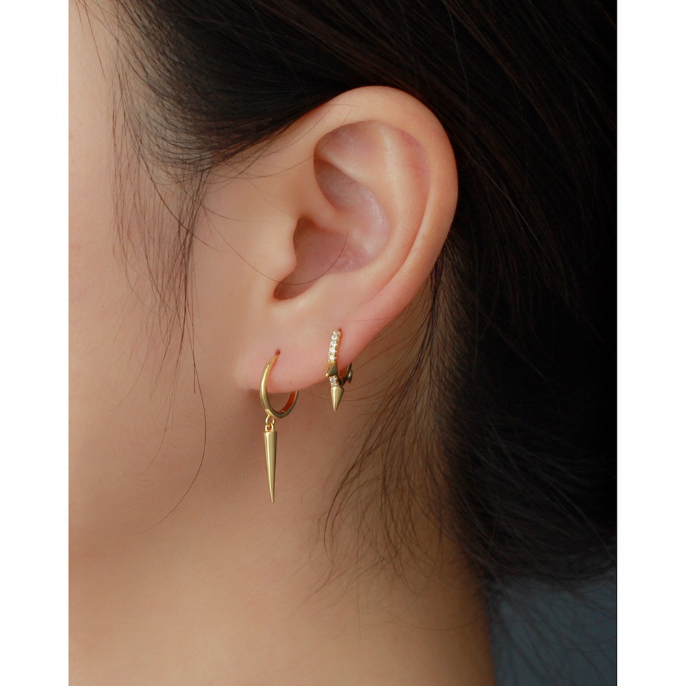 European Silver Earrings S925 Silver Long Rivet Cone Hoop Earrings Ear Cuffs - Image 12