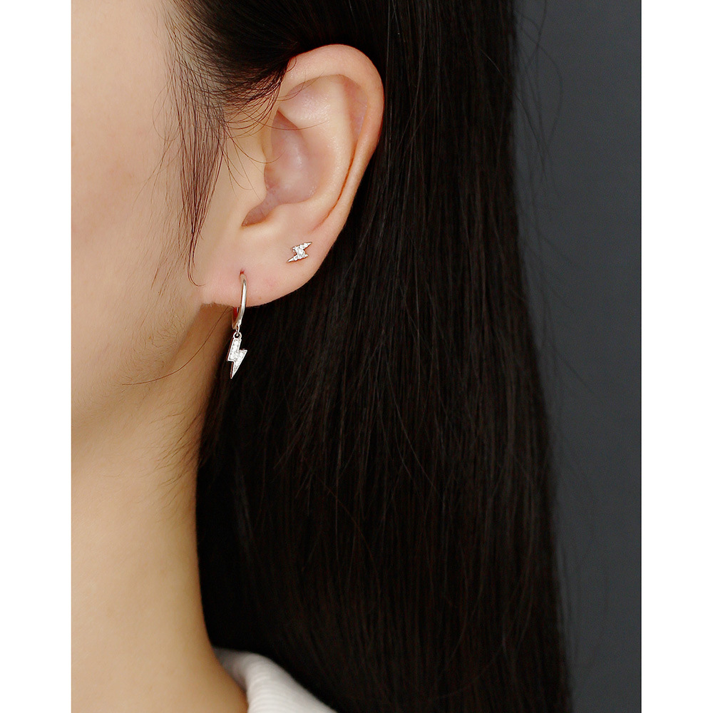 Korean Style S925 Silver INS Exquisite Diamond-Set Lightning Bolt Earrings Lightning Drop Silver Ear Cuffs for Women - Image 13