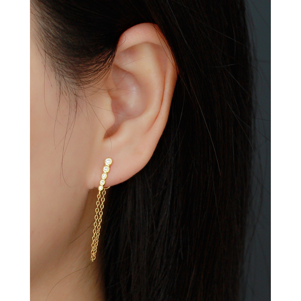 Japanese and Korean Style Elegant Long Earrings S925 Silver Row of Diamonds Tassel Drop Earrings Versatile Jewelry for Women - Image 14