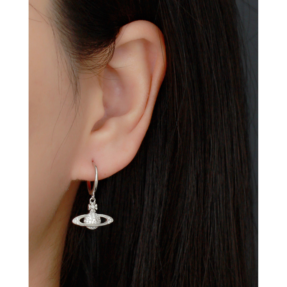 European Light Luxury Planet Silver Ear Cuffs S925 Silver INS Style Saturn Satellite Diamond-Set Earrings - Image 15
