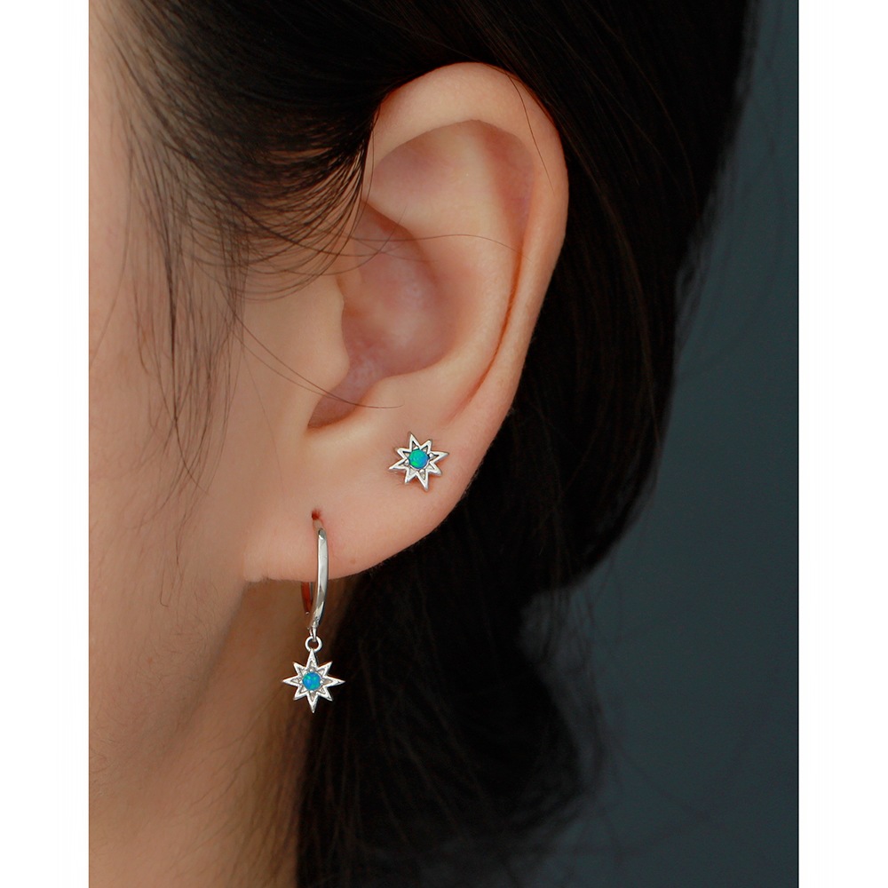 Light Luxury S925 Silver INS Style Octagonal Star Opal Earrings Hoop Earrings Fresh Ear Jewelry - Image 10