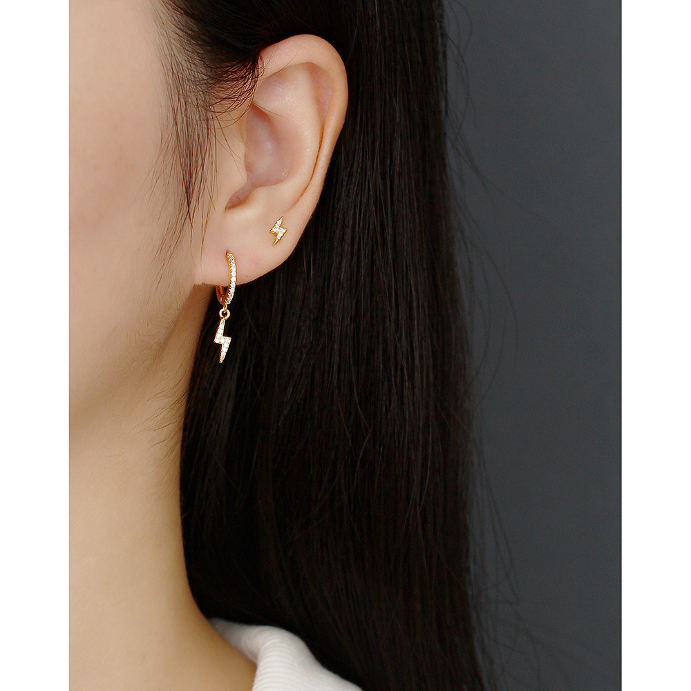 European S925 Silver INS Style Lightning Earrings Diamond-Set Versatile Ear Cuffs Stud Earrings for Women - Image 13