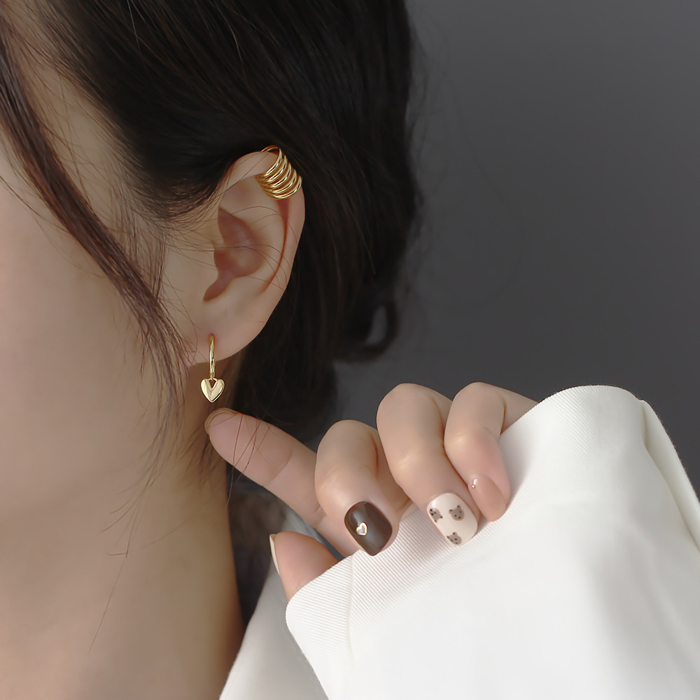 S925 Silver INS Style Korean Heart Hoop Earrings Ultra-Feminine Fresh Silver Stud Earrings - Image 16