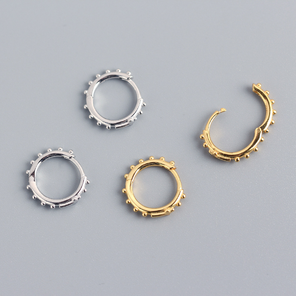 European Light Luxury S925 Silver INS Cross Earrings Silver Bead Hoop Ear Cuffs Versatile Silver Earrings - Image 3