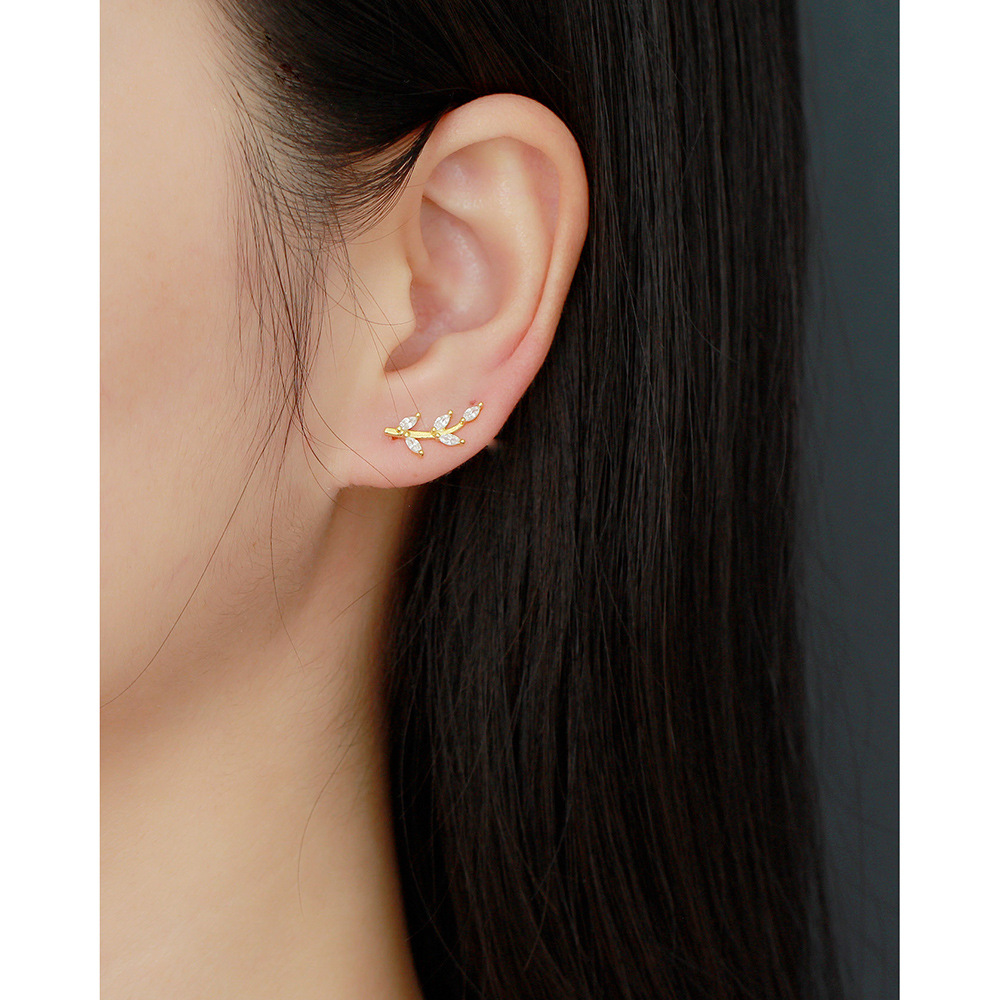 Korean Style S925 Silver Earrings Leaf Marquise Zircon Diamond-Set Silver Ear Cuffs Fresh Silver Studs for Women - Image 12