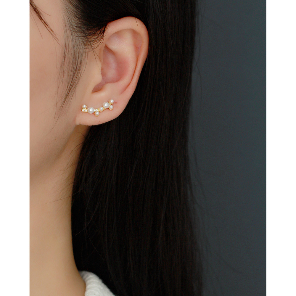 European Cross-Border S925 Silver INS Faux Pearl Diamond-Set Branch Ear Clamps Niche Earrings - Image 13