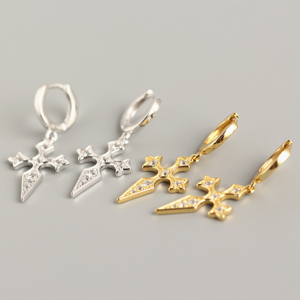 European Best-Selling S925 Silver Cross Ear Cuffs Diamond-Set Baroque Style Ear Cuffs Jewelry - Image 3