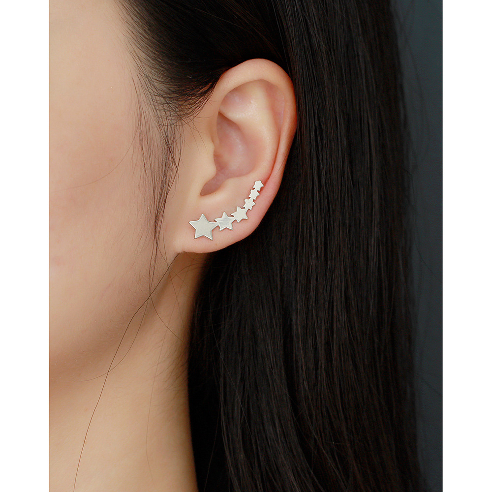 European Star Earrings S925 Silver Metal Style Five-Star Row Ear Studs for Women - Image 12