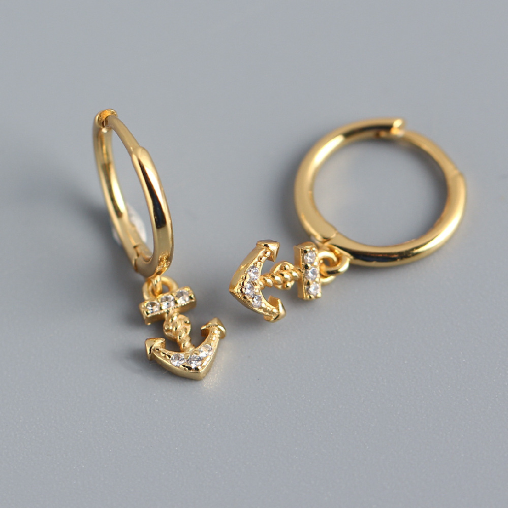 European Light Luxury S925 Silver INS Anchor Earrings Diamond-Set Versatile Hot-Selling Ear Cuffs - Image 3
