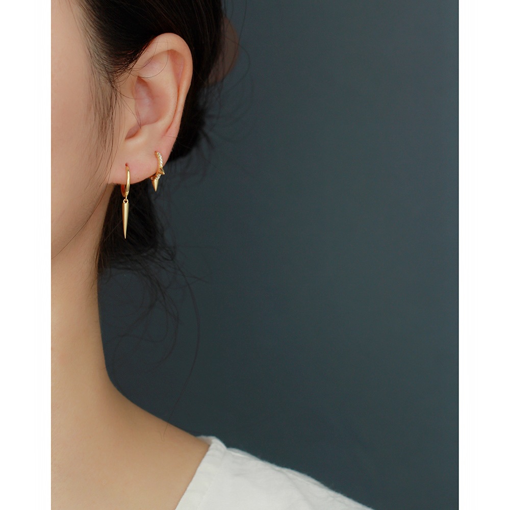 European Silver Earrings S925 Silver Long Rivet Cone Hoop Earrings Ear Cuffs - Image 11
