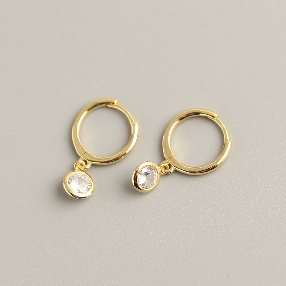 European Best-Selling S925 Silver Earrings Minimalist Versatile Round Hoop Zircon-Set Ear Cuffs for Women - Image 3
