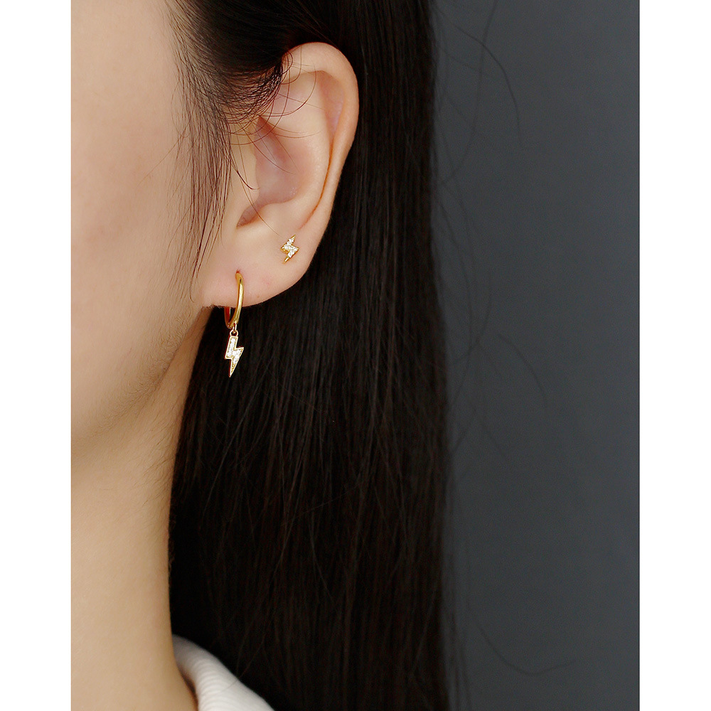 Korean Style S925 Silver INS Exquisite Diamond-Set Lightning Bolt Earrings Lightning Drop Silver Ear Cuffs for Women - Image 12