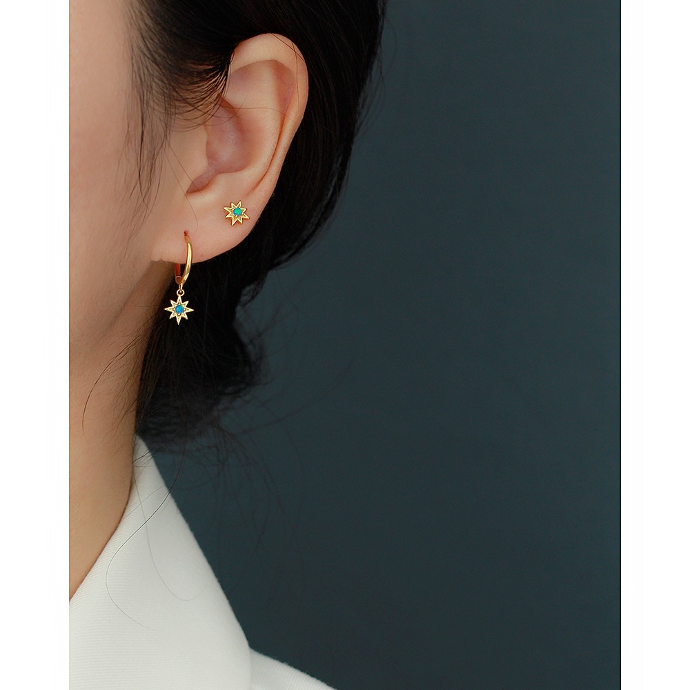 Light Luxury S925 Silver INS Style Octagonal Star Opal Earrings Hoop Earrings Fresh Ear Jewelry - Image 11