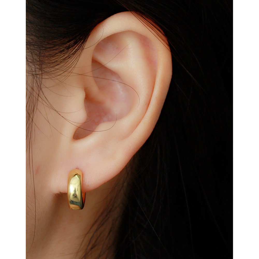 European S925 Silver INS Minimalist Polished Round Ear Cuffs Versatile Heavy Texture Hoop Earrings Jewelry - Image 16