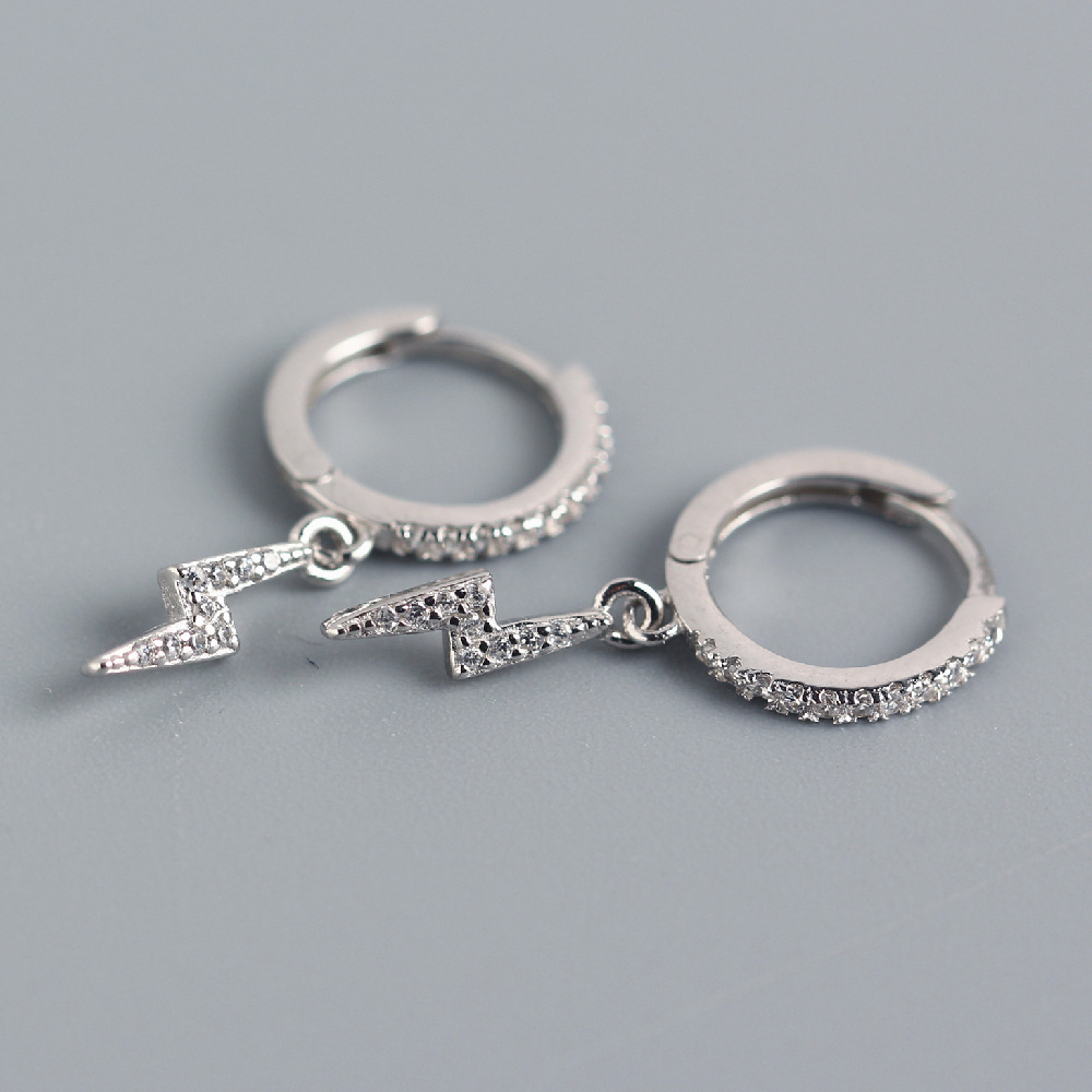 European S925 Silver INS Style Lightning Earrings Diamond-Set Versatile Ear Cuffs Stud Earrings for Women - Image 3