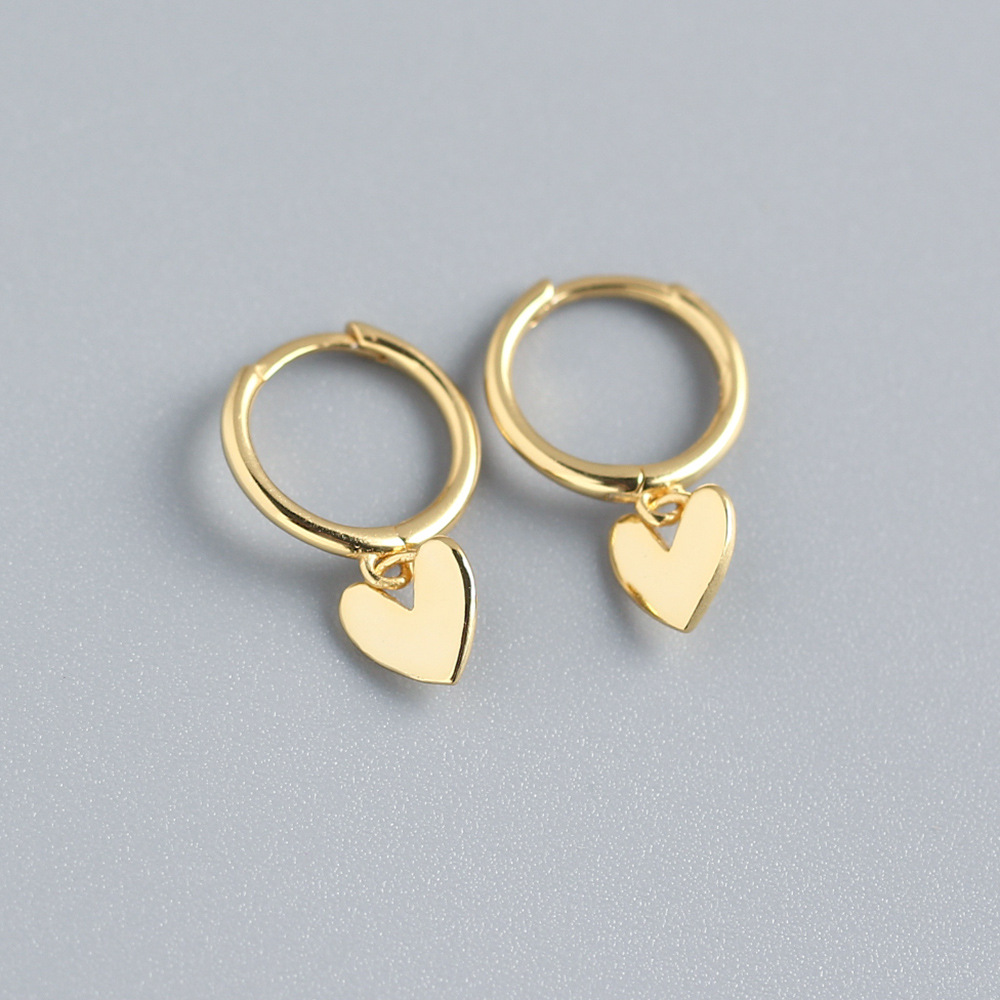 S925 Silver INS Style Korean Heart Hoop Earrings Ultra-Feminine Fresh Silver Stud Earrings - Image 4