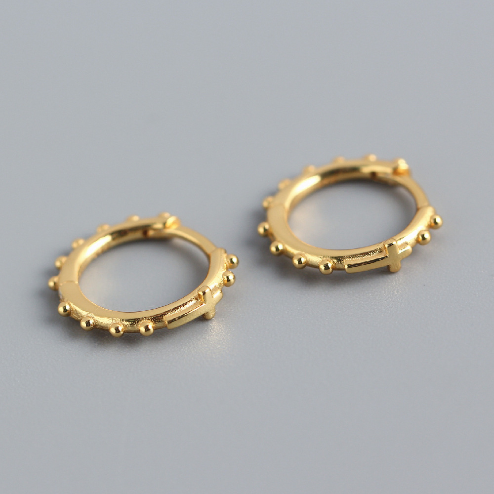 European Light Luxury S925 Silver INS Cross Earrings Silver Bead Hoop Ear Cuffs Versatile Silver Earrings - Image 4