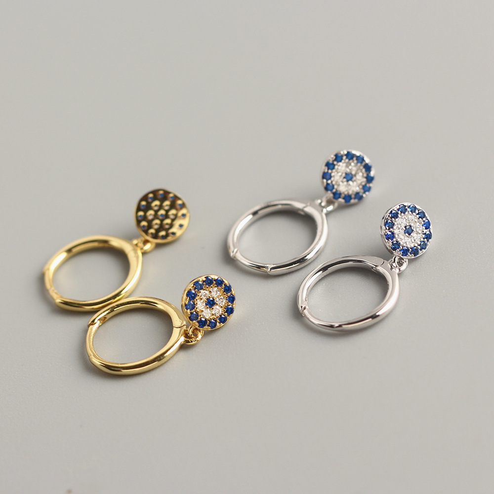 European Silver Ear Cuffs S925 Diamond-Set Evil Eye Trendy Jewelry Earrings for Women - Image 4