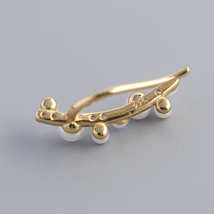 European Cross-Border S925 Silver INS Faux Pearl Diamond-Set Branch Ear Clamps Niche Earrings - Image 4