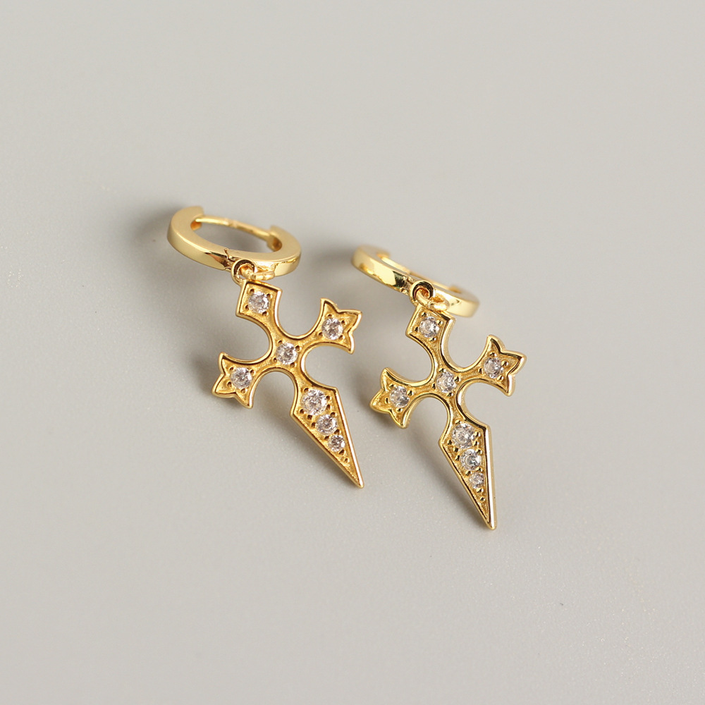 European Best-Selling S925 Silver Cross Ear Cuffs Diamond-Set Baroque Style Ear Cuffs Jewelry - Image 4