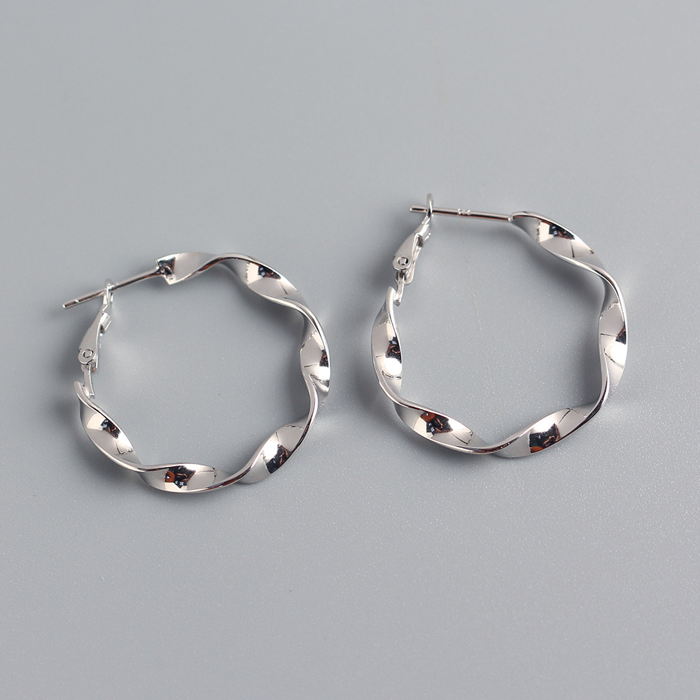 European Elegant S925 Silver Earrings INS Versatile Mobius Ring Handcrafted Large Hoop Earrings - Image 4