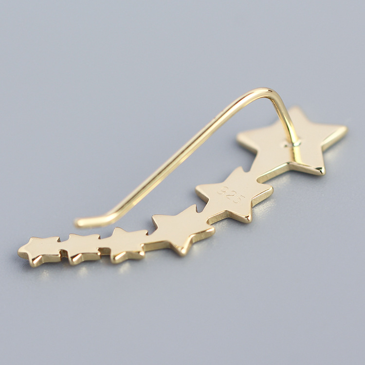 European Star Earrings S925 Silver Metal Style Five-Star Row Ear Studs for Women - Image 4