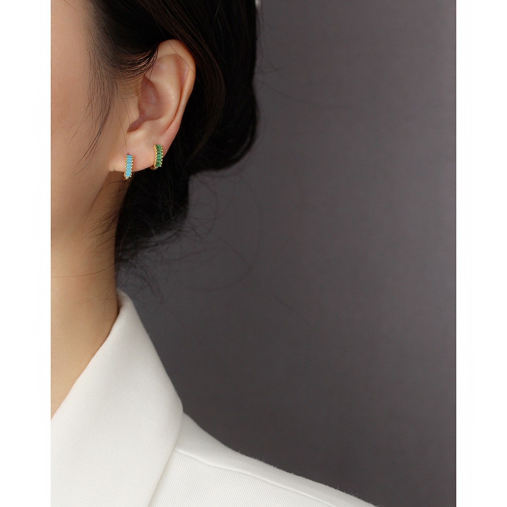 S925 Silver Diamond-Set Stud Earrings Inlaid Rectangular Zircon Ear Bone Cuffs Versatile Silver Earrings - Image 5