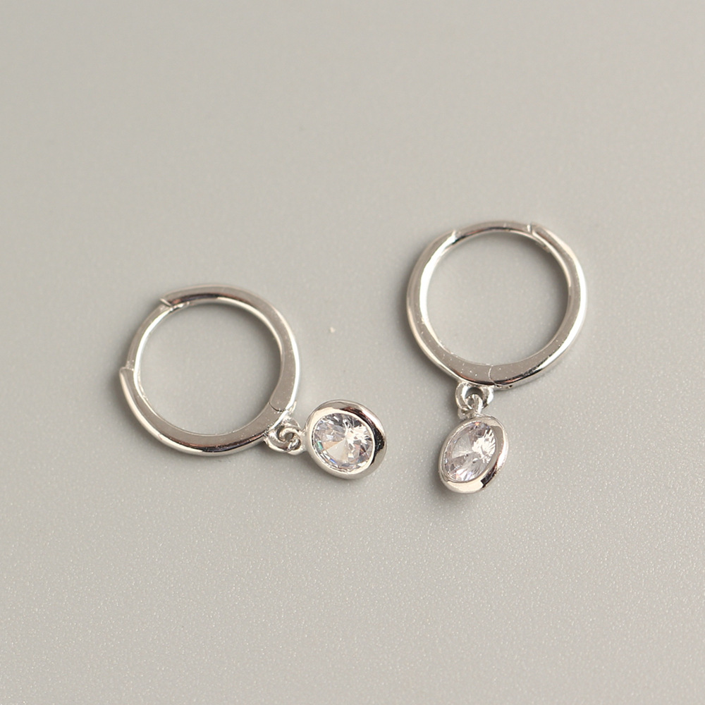 European Best-Selling S925 Silver Earrings Minimalist Versatile Round Hoop Zircon-Set Ear Cuffs for Women - Image 4