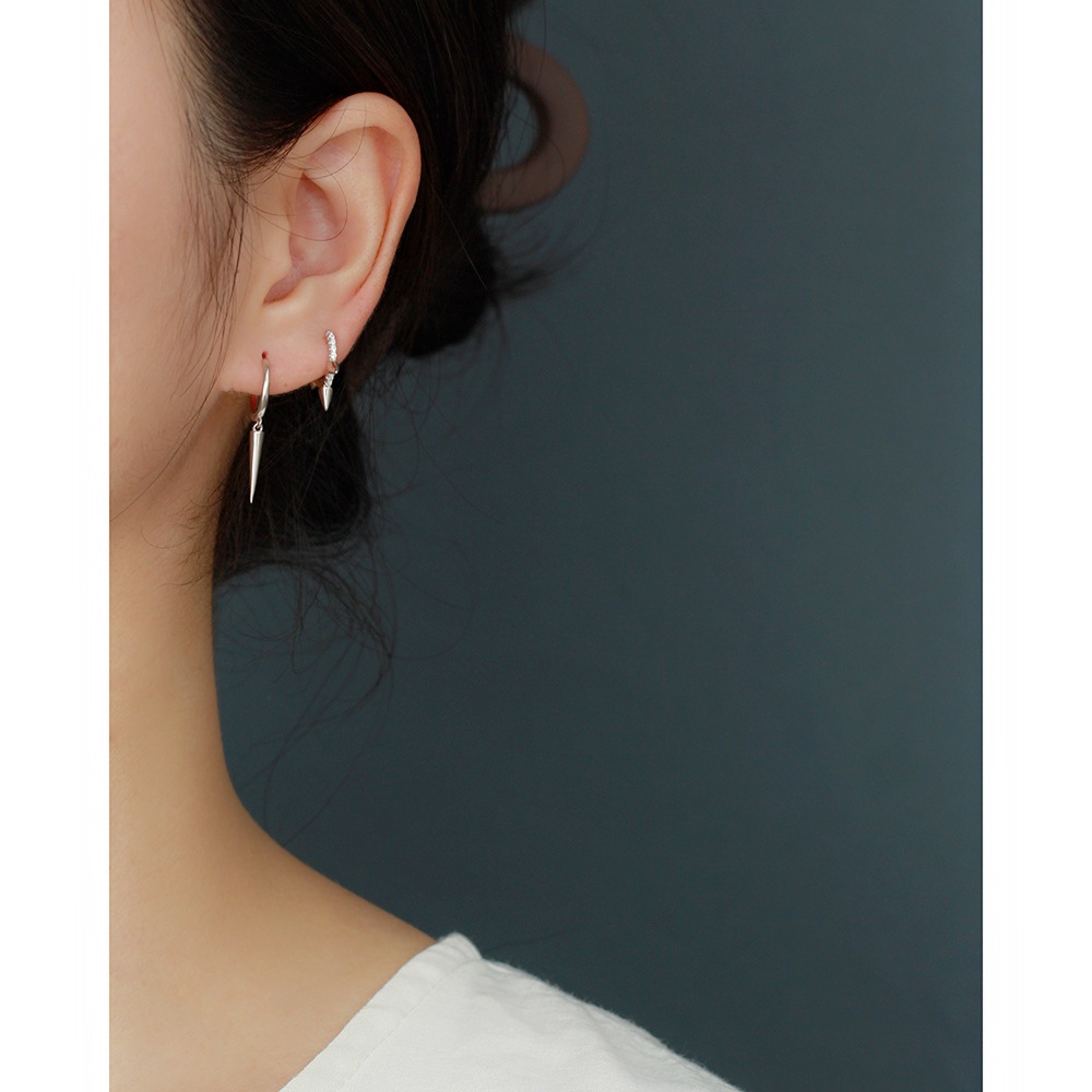 European Silver Earrings S925 Silver Long Rivet Cone Hoop Earrings Ear Cuffs - Image 10