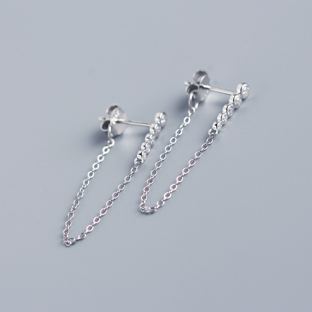 Japanese and Korean Style Elegant Long Earrings S925 Silver Row of Diamonds Tassel Drop Earrings Versatile Jewelry for Women - Image 12